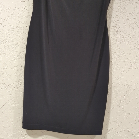 Calvin Klein Black Sheath Dress - Women's Size 6 Knee Length Gold Accent Classic - Picture 7 of 14